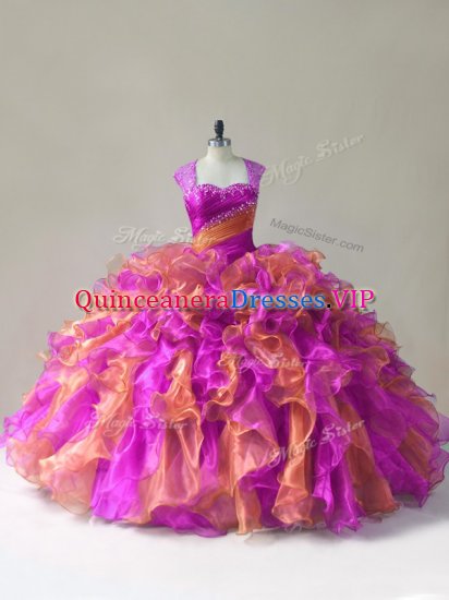 Multi-color Straps Zipper Beading and Ruffles Sweet 16 Dress Sleeveless - Click Image to Close
