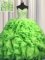 Customized Visible Boning Brush Train Sweetheart Sleeveless Sweep Train Lace Up Quince Ball Gowns Green Organza