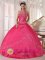 Augusta Georgia/GA Fabulous Red Taffeta Halter Top and Appliques Decorate Bodice For Quinceanera Dress Ball Gown