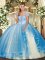 Stunning Ball Gowns Quinceanera Dresses Baby Blue Strapless Tulle Sleeveless Floor Length Lace Up