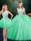 Stylish Three Piece Apple Green Scoop Neckline Lace and Pick Ups Ball Gown Prom Dress Sleeveless Lace Up