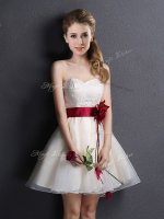 Sleeveless Mini Length Lace and Hand Made Flower Lace Up Quinceanera Court of Honor Dress with Champagne(SKU BMT0208CBIZ)