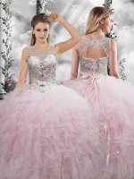 Baby Pink Scoop Lace Up Beading and Ruffles Sweet 16 Dress Sleeveless