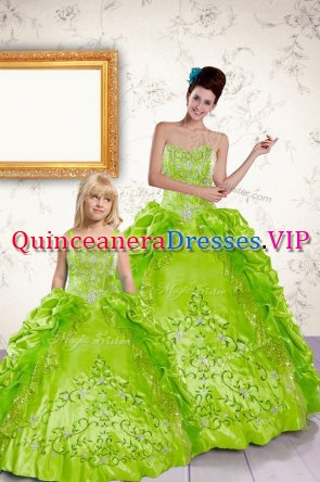 Pick Ups Halter Top Sleeveless Lace Up Quinceanera Dress Yellow Green Taffeta