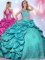 Glittering Pick Ups Halter Top Sleeveless Lace Up Sweet 16 Dresses Teal Taffeta