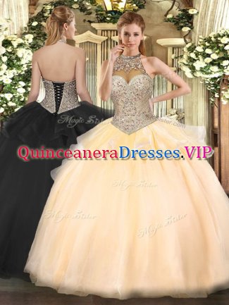 Beading Sweet 16 Dress Peach Lace Up Sleeveless Floor Length