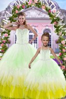 Multi-color Ball Gowns Beading Quince Ball Gowns Lace Up Tulle Sleeveless Floor Length