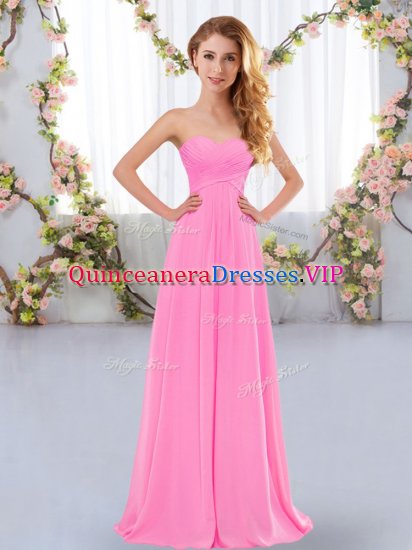 Rose Pink Lace Up Quinceanera Dama Dress Ruching Sleeveless Floor Length - Click Image to Close