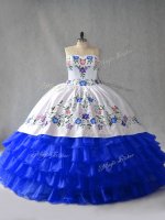 Pretty Royal Blue Sweet 16 Quinceanera Dress Sweet 16 and Quinceanera with Embroidery and Ruffled Layers Sweetheart Sleeveless Lace Up