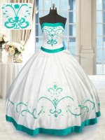 White Sleeveless Beading and Embroidery Floor Length 15 Quinceanera Dress