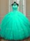 Halter Top Turquoise Sleeveless Beading and Sequins Floor Length Quinceanera Dresses