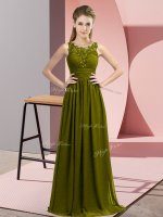 Scoop Sleeveless Zipper Quinceanera Court of Honor Dress Olive Green Chiffon(SKU BMT0369-10BIZ)