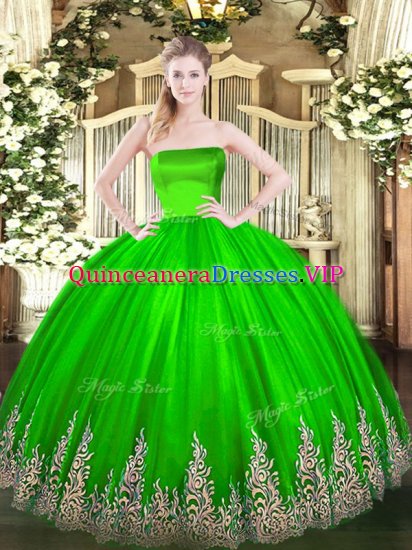Tulle Sleeveless Floor Length Quinceanera Dresses and Appliques - Click Image to Close