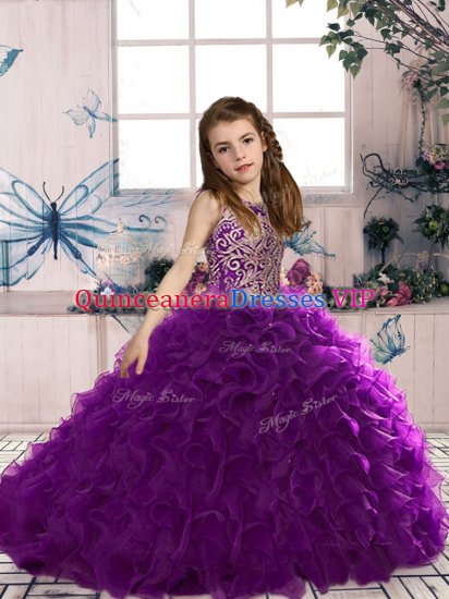 New Style Floor Length Ball Gowns Sleeveless Eggplant Purple Kids Formal Wear Lace Up - Click Image to Close
