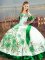 Excellent Off The Shoulder Sleeveless Quinceanera Dresses Floor Length Embroidery Green Satin and Organza