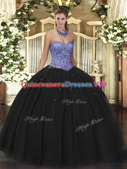 Sweetheart Sleeveless Lace Up Vestidos de Quinceanera Black Tulle - Click Image to Close