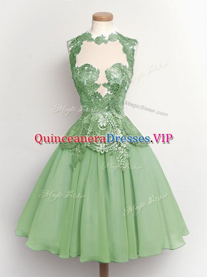 Green A-line Lace Vestidos de Damas Lace Up Chiffon Sleeveless Knee Length - Click Image to Close