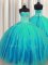 Big Puffy Aqua Blue Sleeveless Beading and Appliques Floor Length Quinceanera Gown