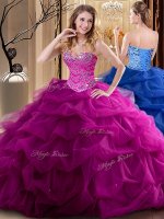 Designer Fuchsia Sleeveless Floor Length Beading and Ruffles Lace Up Vestidos de Quinceanera(SKU SJQDDT911002BIZ)