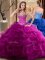 Designer Fuchsia Sleeveless Floor Length Beading and Ruffles Lace Up Vestidos de Quinceanera