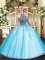 Elegant Aqua Blue Sleeveless Tulle Lace Up Military Ball Dresses For Women for Sweet 16 and Quinceanera