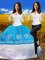 Luxurious Floor Length Lace Up 15 Quinceanera Dress Blue And White for Military Ball and Sweet 16 and Quinceanera with Embroidery