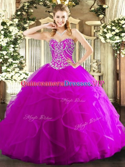 Trendy Sleeveless Lace Up Floor Length Beading and Ruffles Sweet 16 Dresses - Click Image to Close