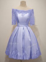 Taffeta Half Sleeves Knee Length Dama Dress and Lace
