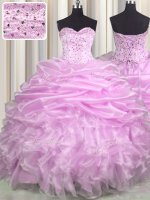 Organza Sleeveless Floor Length Ball Gown Prom Dress Brush Train and Beading and Ruffles and Pick Ups