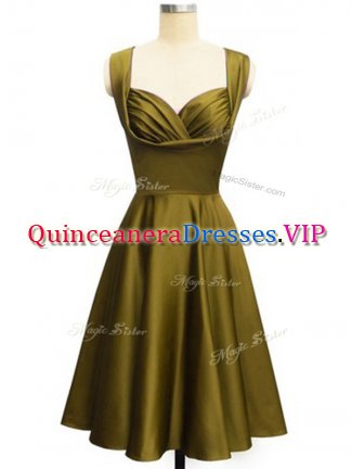 Pretty Taffeta Straps Sleeveless Lace Up Ruching Quinceanera Court Dresses in Olive Green