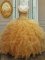 Gold Ball Gowns V-neck Sleeveless Organza Floor Length Zipper Beading and Ruffles Sweet 16 Quinceanera Dress