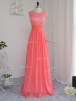 Watermelon Red Empire Lace Court Dresses for Sweet 16 Zipper Chiffon Sleeveless Floor Length