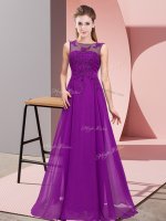 Purple Empire Scoop Sleeveless Chiffon Floor Length Zipper Beading and Appliques Damas Dress