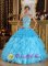 Valldemossa Spain One Shoulder Aque Blue Ruffles Luxurious Quinceanera Dresses With Beaded Decorate Bust For Graduation