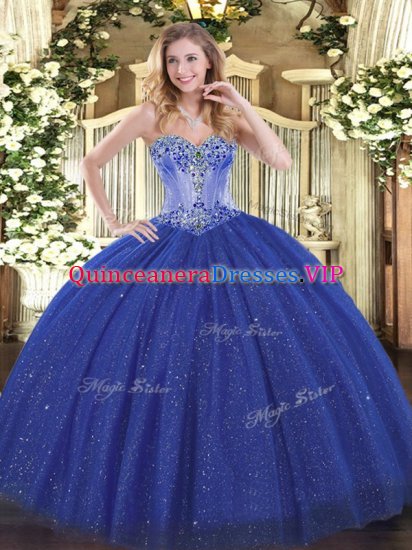 Flirting Sleeveless Sequined Lace Up Quinceanera Gowns in Royal Blue with Beading - Click Image to Close