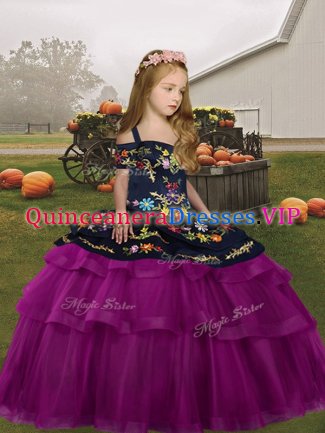Popular Fuchsia Long Sleeves Embroidery Floor Length Little Girls Pageant Dress Wholesale