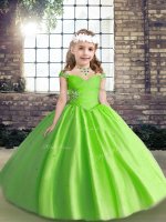 Best Floor Length Ball Gowns Sleeveless Kids Pageant Dress Lace Up