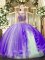 Lavender Two Pieces Scoop Sleeveless Tulle Floor Length Lace Up Beading and Ruffles Sweet 16 Dress