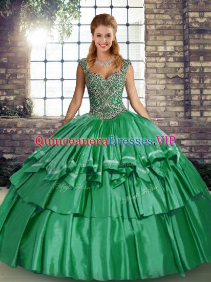 Sophisticated Green Sleeveless Taffeta Lace Up Sweet 16 Dress for Military Ball and Sweet 16 and Quinceanera - Click Image to Close