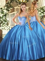 Sweetheart Sleeveless Vestidos de Quinceanera Floor Length Beading Baby Blue Satin