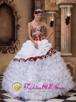 Pearce Arizona/AZ Elegent White Ball Gown Sweetheart Floor-length Organza and Leopard Ruffles Quinceanera Dress