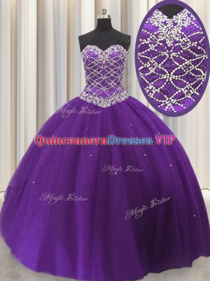 Stylish Sequins Floor Length Ball Gowns Sleeveless Eggplant Purple Sweet 16 Dresses Lace Up - Click Image to Close