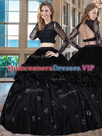 Scoop Long Sleeves Backless Floor Length Embroidery Quinceanera Dress