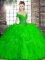 Eye-catching Sleeveless Floor Length Beading and Ruffles Lace Up Quinceanera Gown with Green