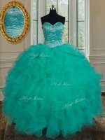 Turquoise Sleeveless Floor Length Beading and Ruffles Lace Up Quinceanera Gown(SKU PSSW022-4BIZ)