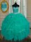 Turquoise Sleeveless Floor Length Beading and Ruffles Lace Up Quinceanera Gown