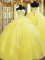 Inexpensive Yellow Tulle Lace Up Sweetheart Sleeveless Floor Length Sweet 16 Dress Beading and Appliques
