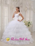 White Appliques Brand New Style Quinceanera Dress In Georgia Scoop Satin and Organza Ball Gown In Sparta Wisconsin/WI(SKU QDZY445-ABIZ)