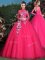 New Style Coral Red Long Sleeves With Train Appliques Lace Up Vestidos de Quinceanera