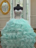 Ball Gowns Quinceanera Gown Apple Green Sweetheart Organza Sleeveless Floor Length Lace Up